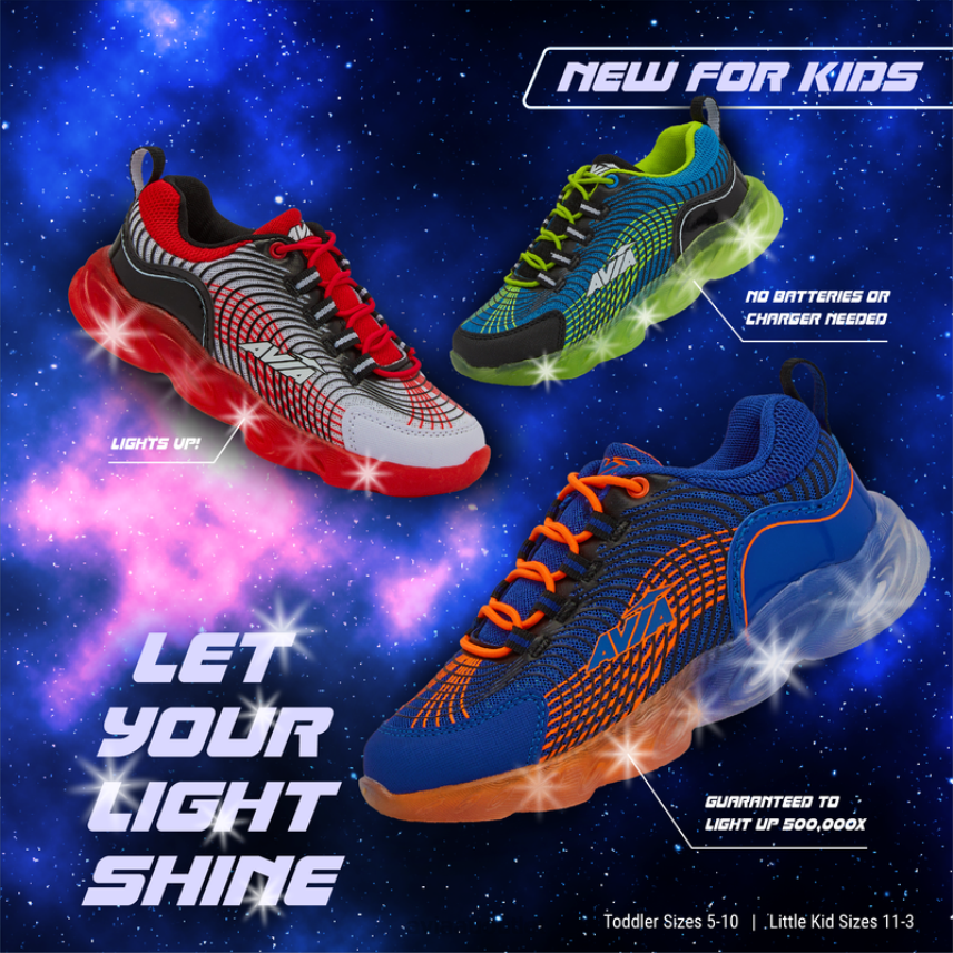 Boy's Avi-Ignite Avia Navy Blue/Black/Orange Light Up Sneakers JJ8B0T86