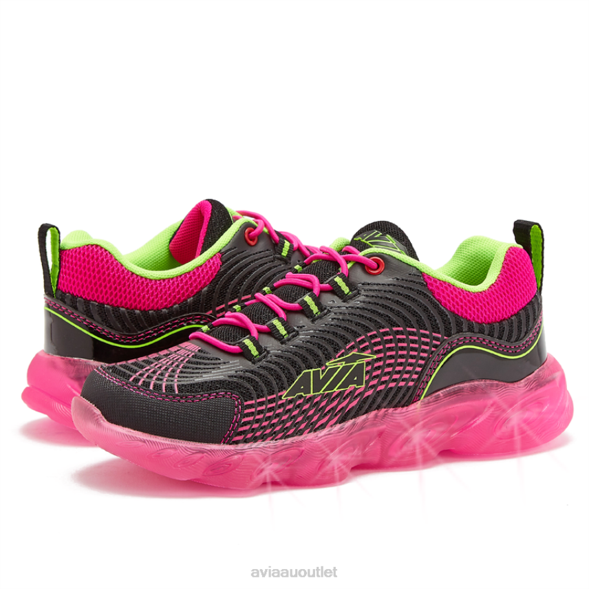 Girls's Avi-Ignite Avia Black/Dark Pink Light Up Sneakers JJ8B0T102
