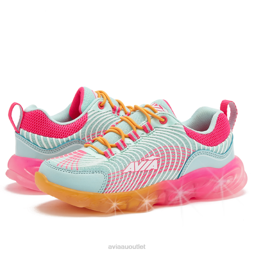 Girls's Avi-Ignite Avia Light Blue/Orange Light Up Sneakers JJ8B0T103