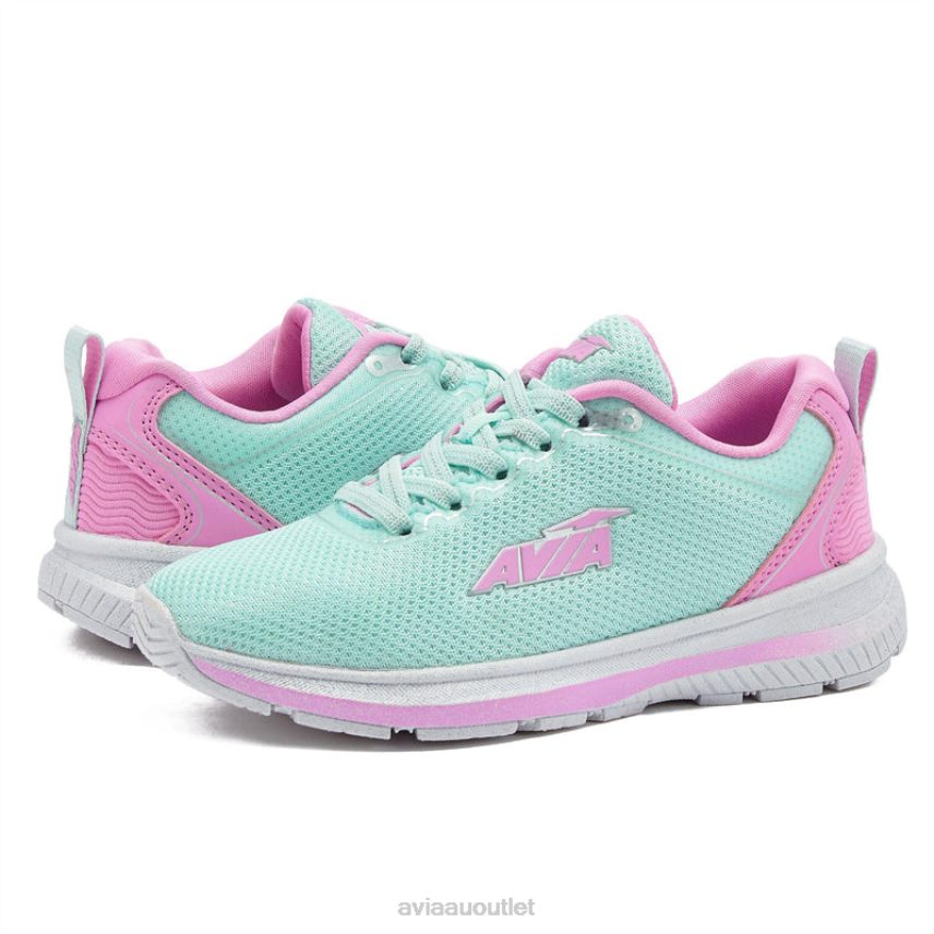 Girls's Avi-Factor 2.0 Avia Teal Green/Light Pink/Silver Grey Slip On Sneakers JJ8B0T99