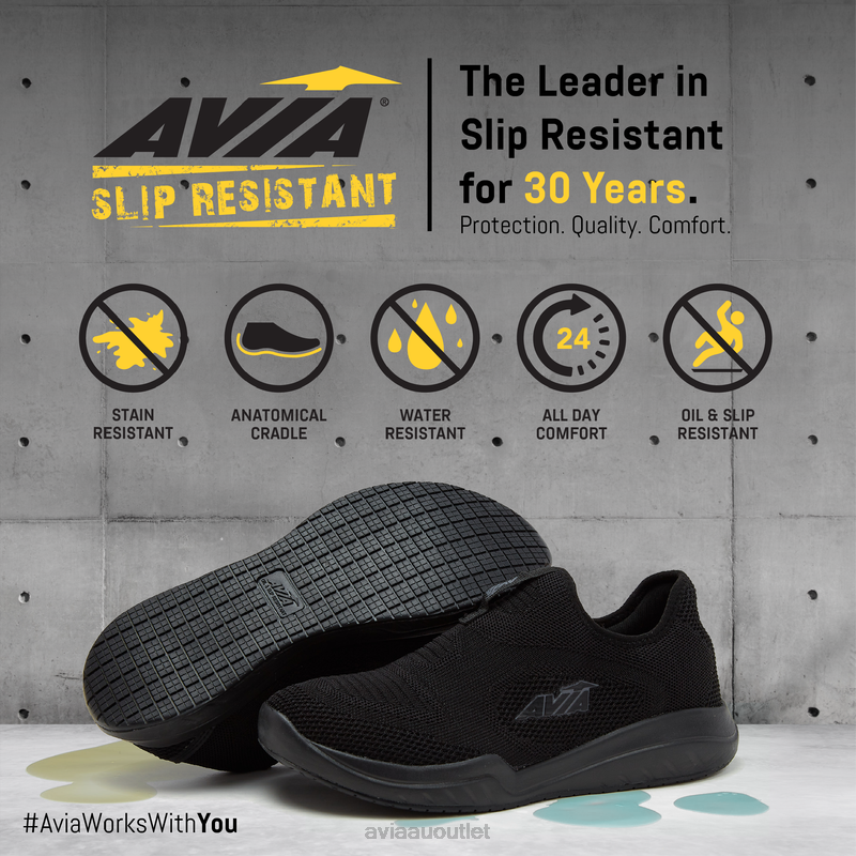 Men's Avi-Breeze Knit SR Avia Black/Dark Grey Slip Resistant JJ8B0T74