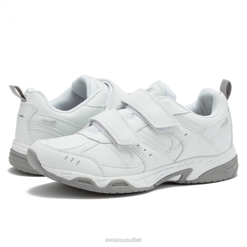 Men's Avi-Union II Strap Avia Fine White/Silver Grey Slip Resistant JJ8B0T53