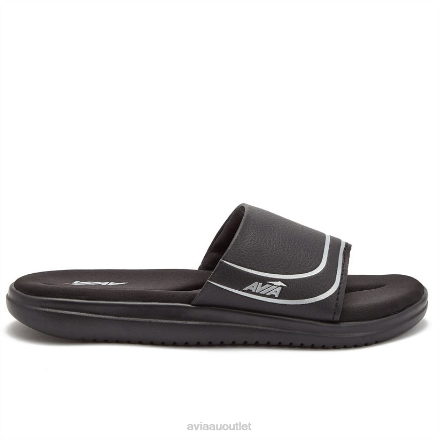 Women's Avi-Memory Foam Slides Avia Black/Silver Grey Slides JJ8B0T44
